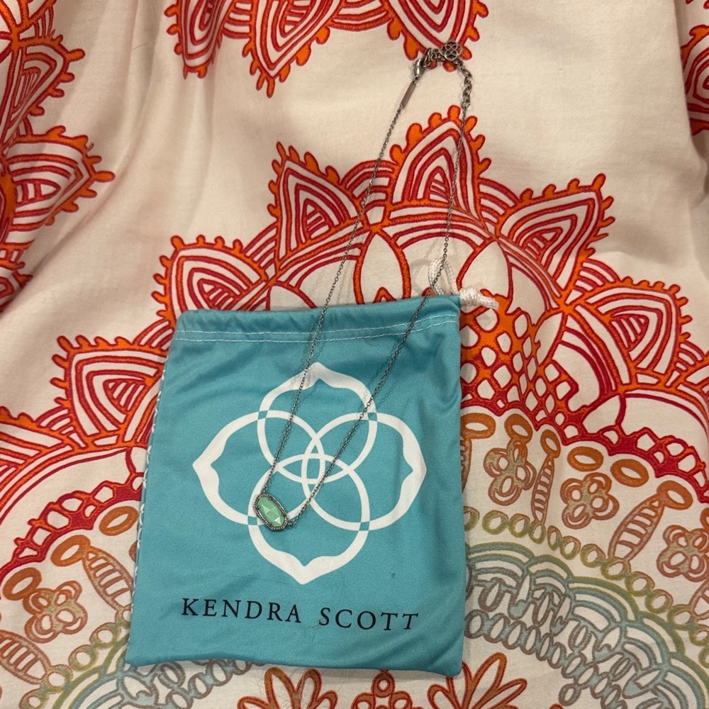 Kendra Scott Silver Necklace with Mint Pendant